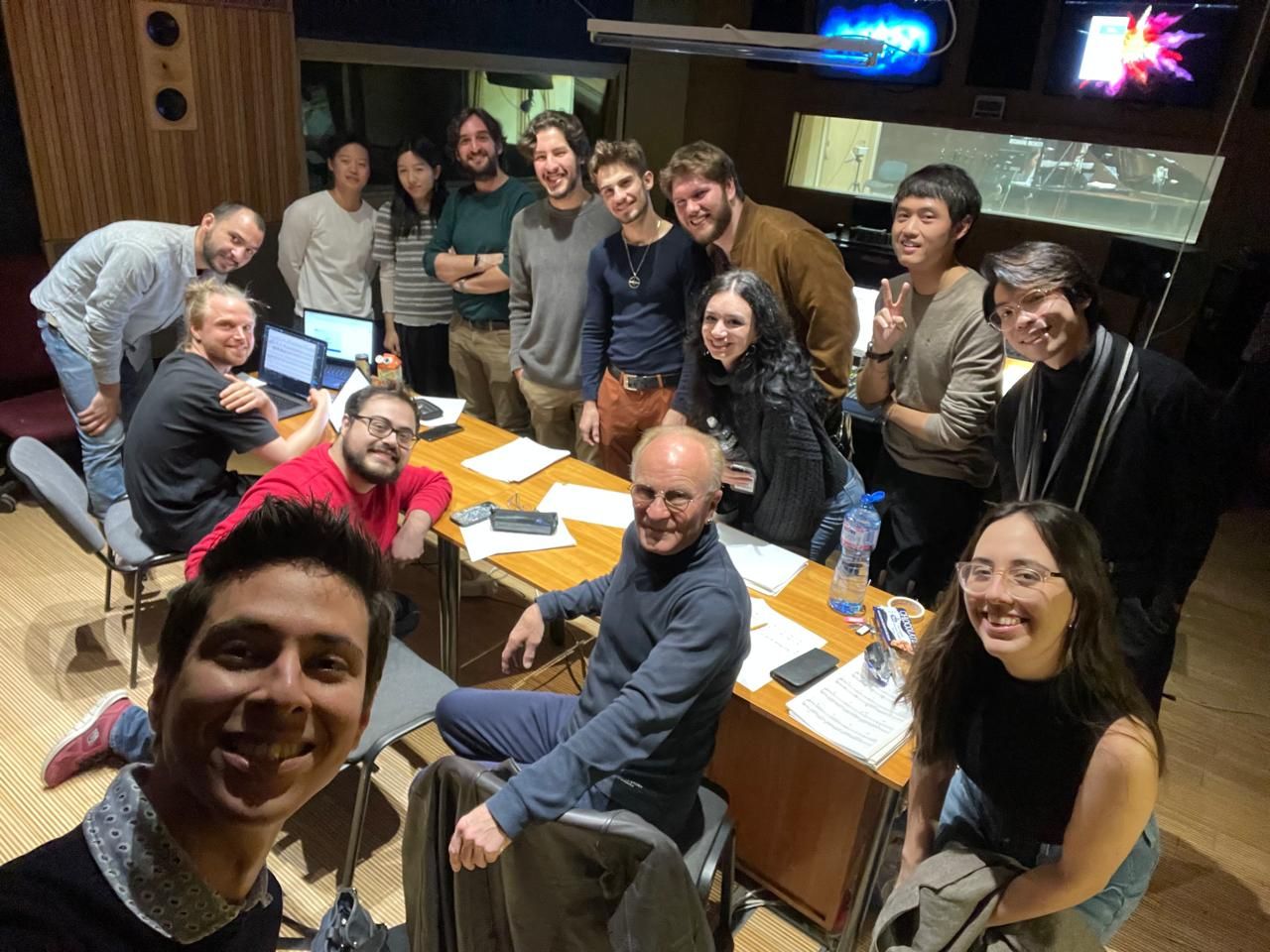 The team behind the orchestra, in the recording studio in Sofia